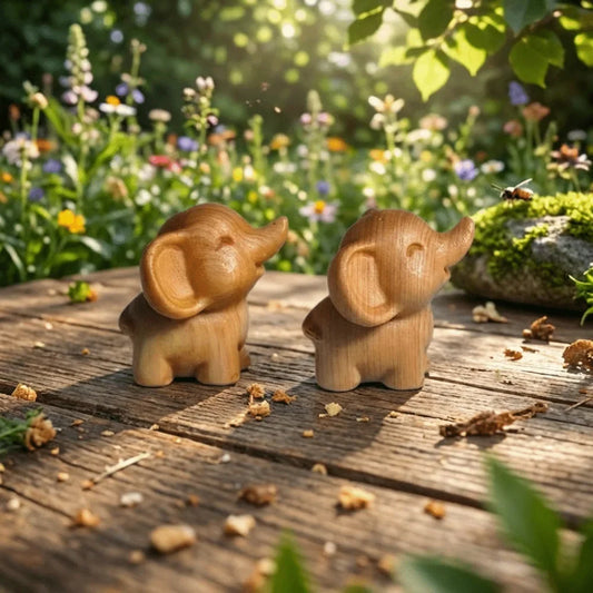 Hand-Carved Wooden Elephant Figurine | Mini Tabletop Ornament Wood Figurine Ornament Oasis Select