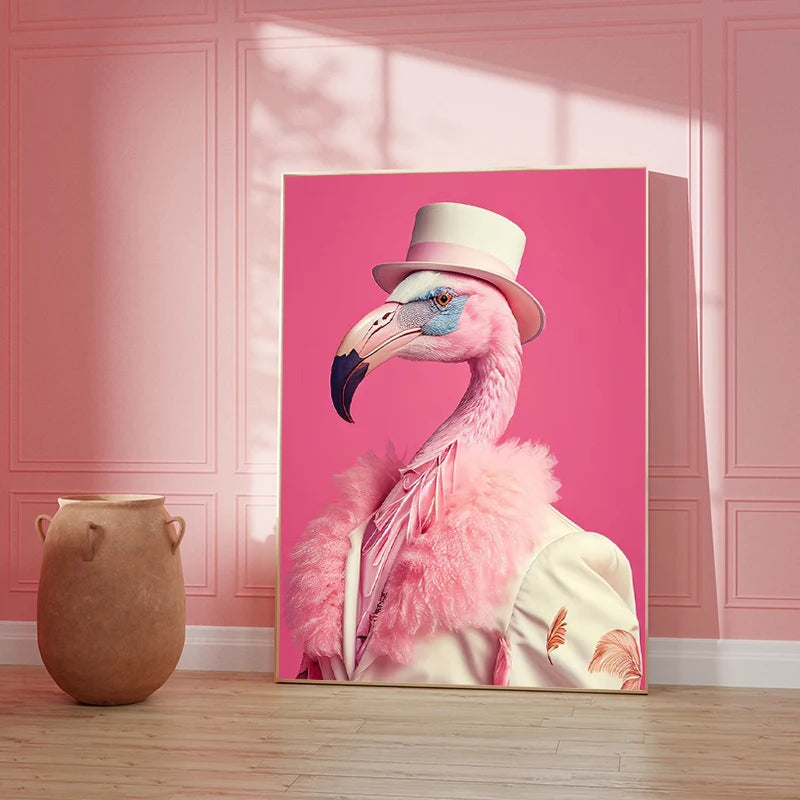 Disco Pink Funny Animal Canvas Wall Art – Kitten Llama Koala