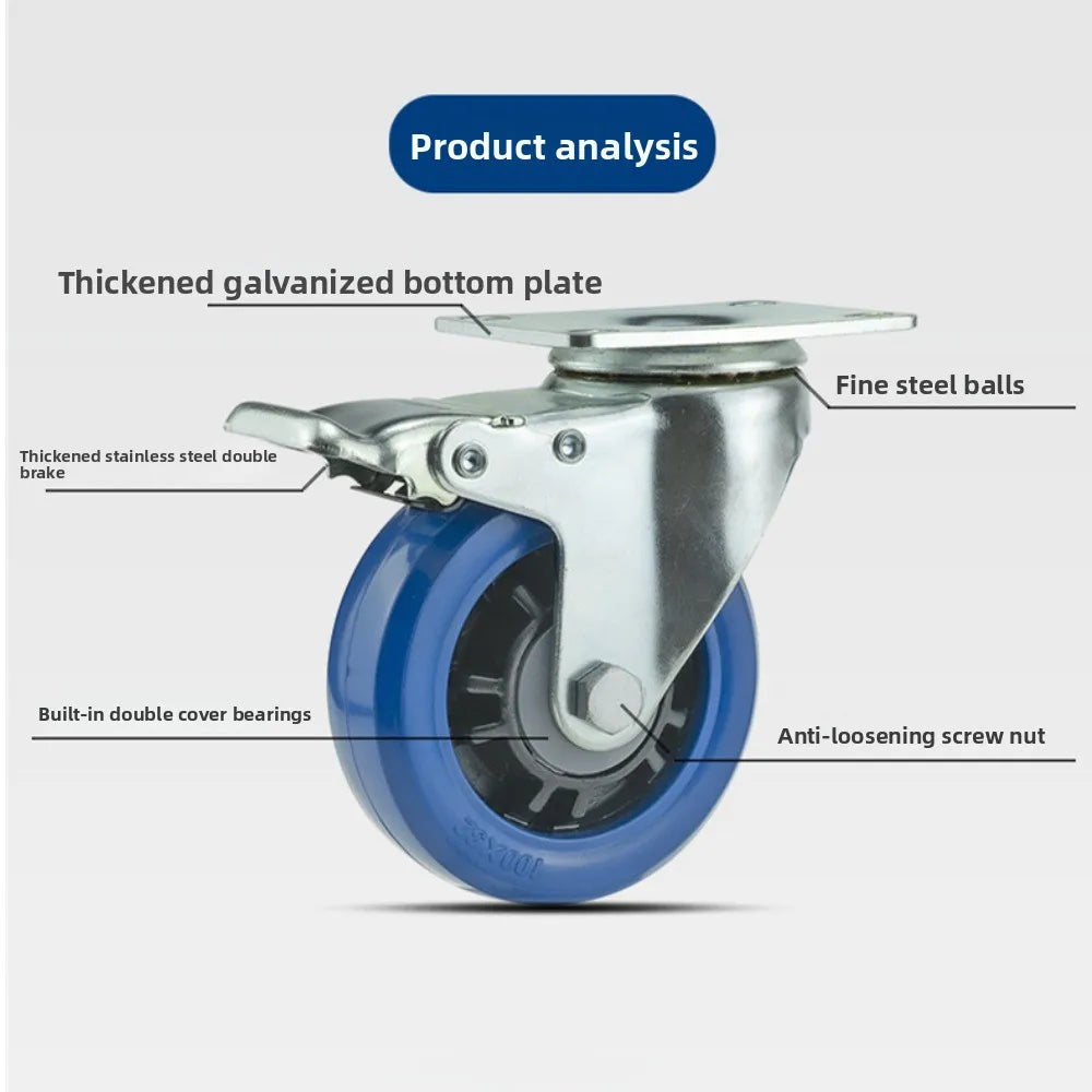 100mm Heavy-Duty Swivel Casters with Brake – Set of 4, 600kg