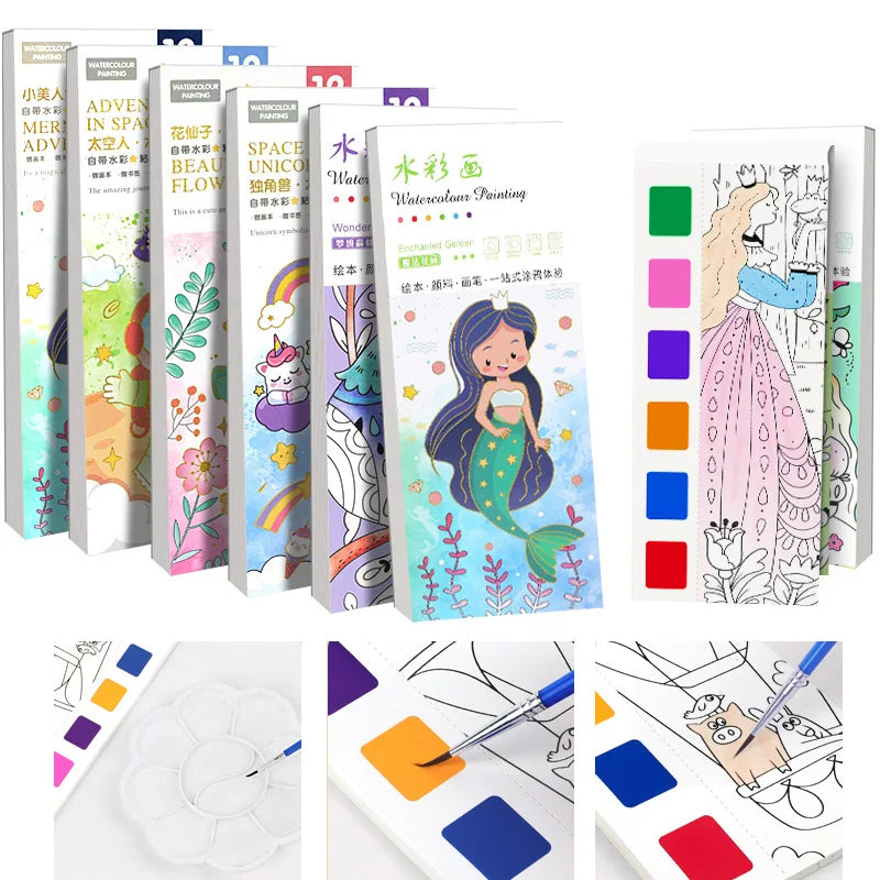 12 Sheets Children Watercolor Graffiti Draw Book 3+ Year Early