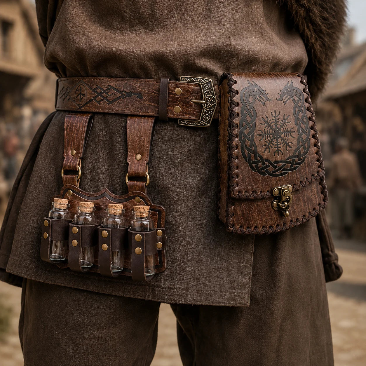 Medieval Viking Leather Belt Pouch Potion Holders Adjustable Waist