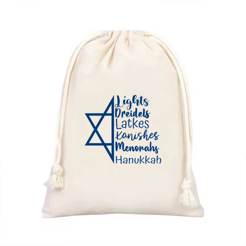 5pcs Hanukkah Drawstring Favor Bags | Chanukah Party Gift Bags