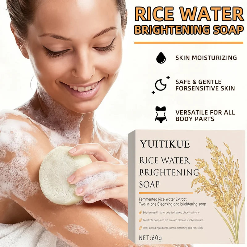 YUITIKUE 60g Rice Water Brightening Soap 2-in-1 Cleansing & Moisturizing Deep Cleanse for Brighter Skin Safe for Sensitive Skin Peaceful Pleasures Health and Wellness
