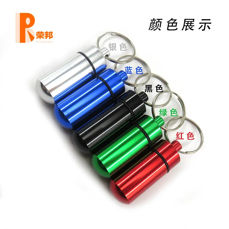 Aluminum Waterproof Pill Box Cases with Sealed Storage, Flat Head, Round Alloy Cartridge and Keychain for Vitamin Fish Oils Peaceful Pleasures Health and Wellness