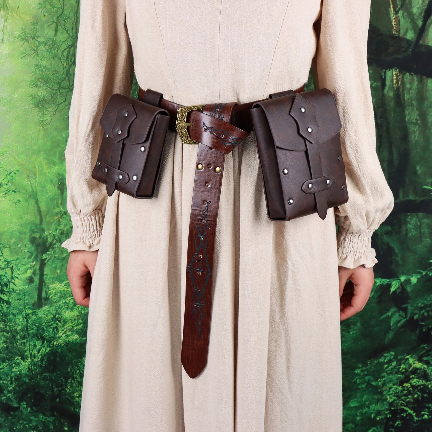 UYEE Larp Viking Knight Belt Retro Copper Coin Leather Waist Bag Role
