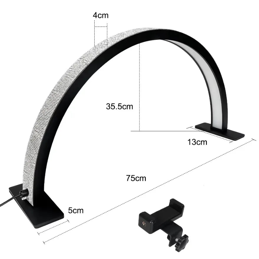 55cm 75cm Half Moon Light Half Moon Nail Desk Lamp with remote mobile phone clip for Eyelash Extension Nail Lash Tattoo Skincare Peaceful Pleasures Health and Wellness 75cm black diamond US Poland