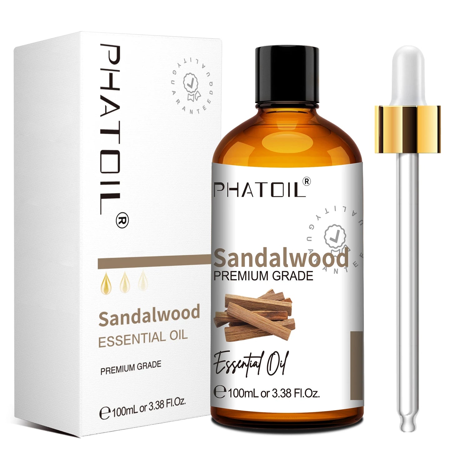 PHATOIL 100ml Pure Essential Oil For Diffuser,Candle Making-Lavender Sandalwood Eucalyptus Peppermint Cinnamon Vanilla Oils Peaceful Pleasures Health and Wellness Sandalwood 100ml