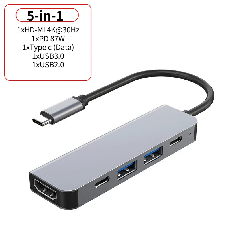 USB 3.0 Type-C Hub To HDMI Adapter 4K 30HZ SD TF Card PD 87W Fast Charge Splitter USB Docking Stations Hub for MacBook Compute Peaceful Pleasures Health and Wellness 5-in-1