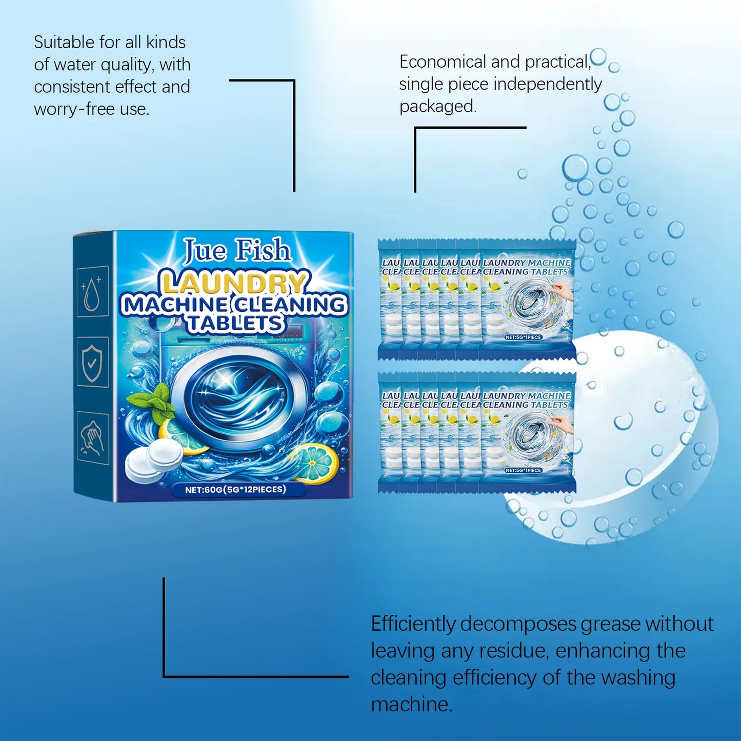 12/24PCS Washing Machine Cleaner Tablets – Effervescent Deep Cleaning for Drum Tub, Removes Odor & Dirt, Suitable for All Models Peaceful Pleasures Health and Wellness