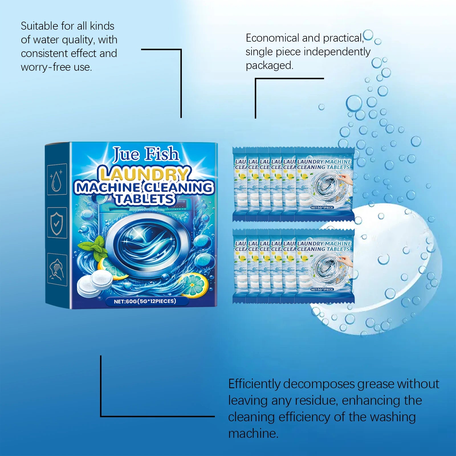12/24PCS Washing Machine Cleaner Tablets – Effervescent Deep Cleaning for Drum Tub, Removes Odor & Dirt, Suitable for All Models Peaceful Pleasures Health and Wellness