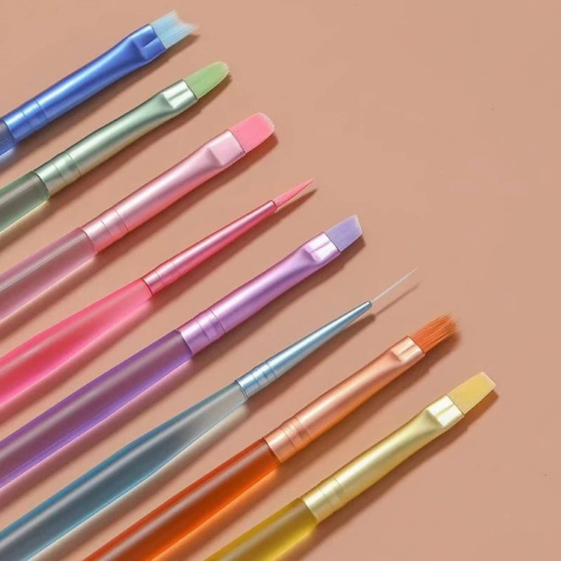 8pcs/Set Dopamine Nail Art Brush Design Tip Painting Carving Dotting Pen Flatfan Liner Acrylic Gel Uv Polish Manicure Tools Peaceful Pleasures Health and Wellness