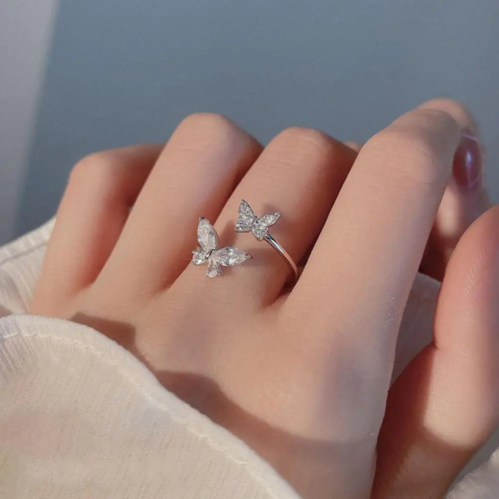 Adjustable Women Opening Butterfly Ring Ornament Girls Jewellery Gift Adjustable Butterfly Rings Peaceful Pleasures Health and Wellness