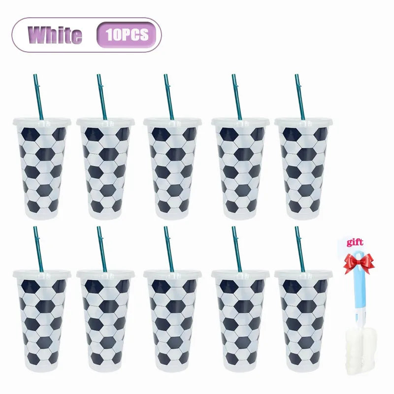 Football Design Straw Cups 710ml | Leak-Proof Reusable Tumbler