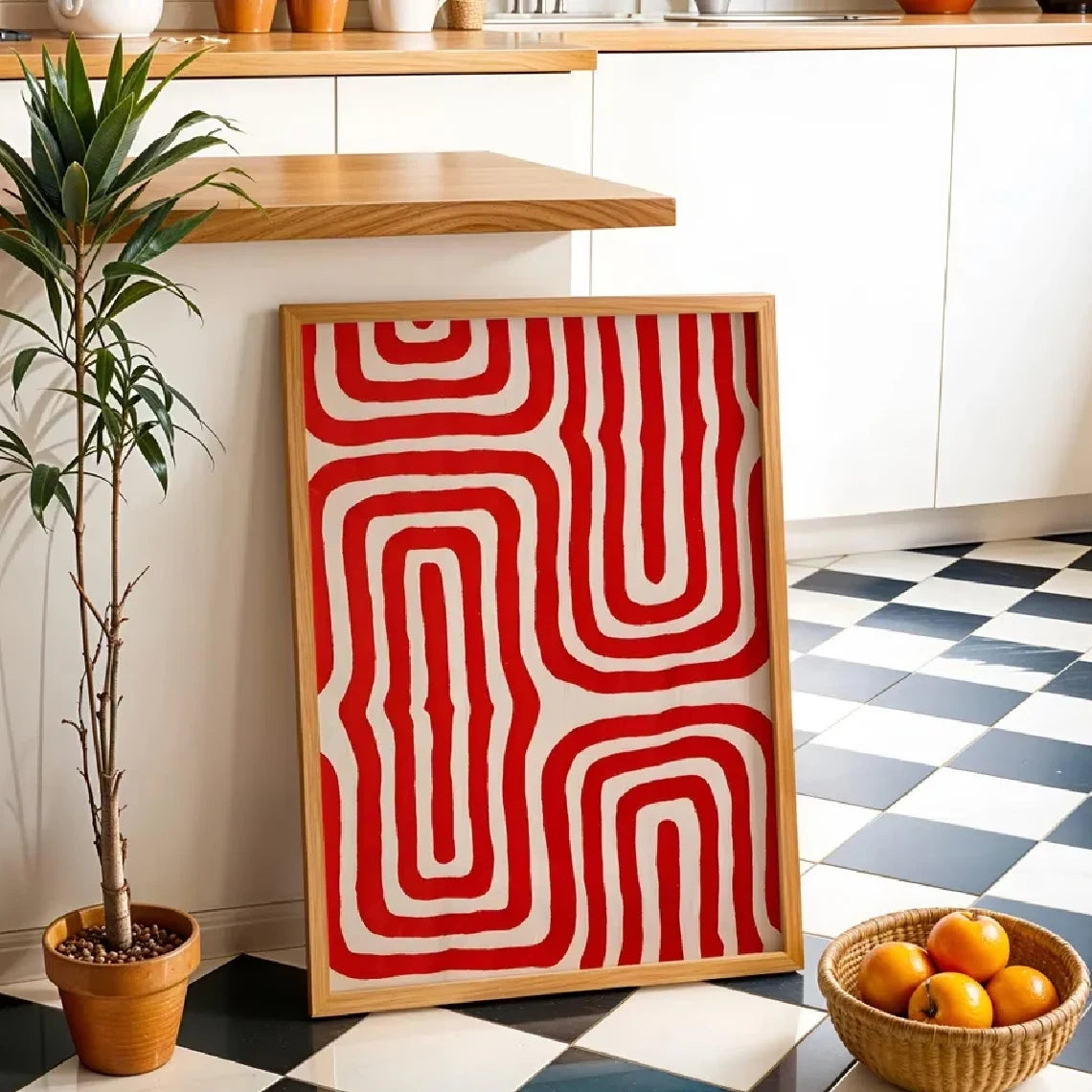 Modern Retro Red Geometric Canvas Wall Art Print | Home Decor