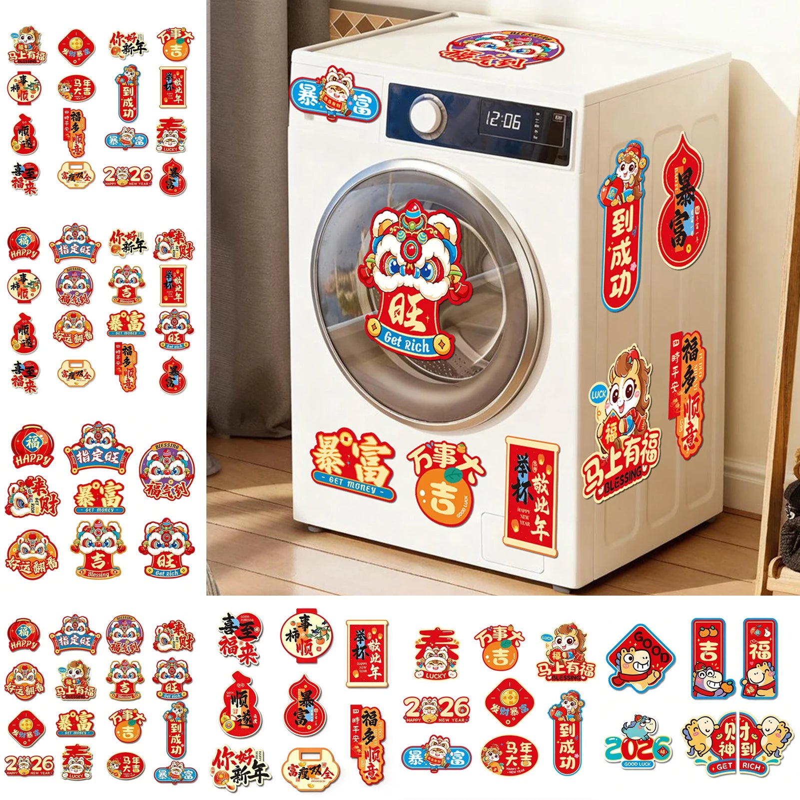 Chinese New Year Refrigerator Decoration Year Of Horse Chinese New Year Fridges Magnets Luck Festive Decoration For Home Kitchen Peaceful Pleasures Health and Wellness