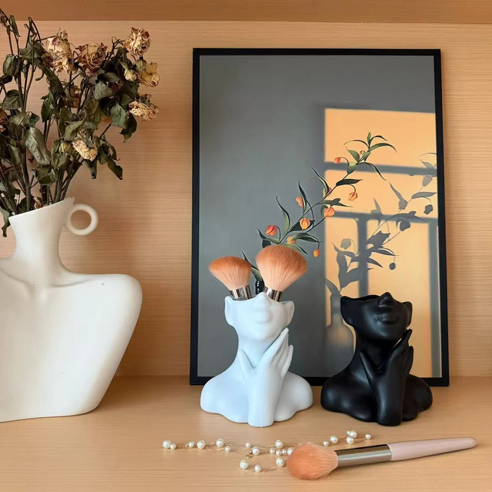 Female Head Vase, Human Body Vase, Plastic Small Flower Vase White Modern for Garden, Home, Living Room Decor,Table Art Statue Peaceful Pleasures Health and Wellness