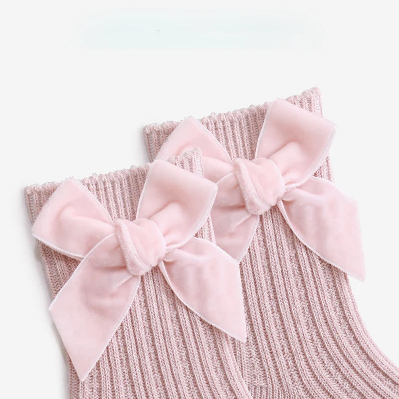 Baby Girls Christmas Knit Socks – Thick Bow Cotton, Ages 0–5Y