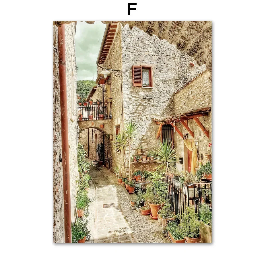 Italy Tuscany Canvas Wall Art | Mediterranean Town Print Poster