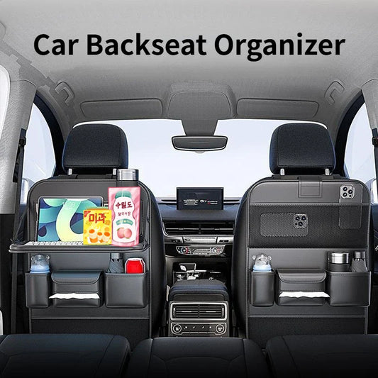 PU Leather Car Seat Back Organizer – 6 Pockets & Foldable Tray Car Seat Organizer Oasis Select