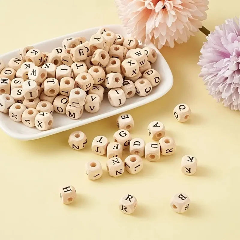 300pcs Wooden Alphabet Letter Beads – 8mm Square DIY Jewelry & Craft Beads Peaceful Pleasures Health and Wellness