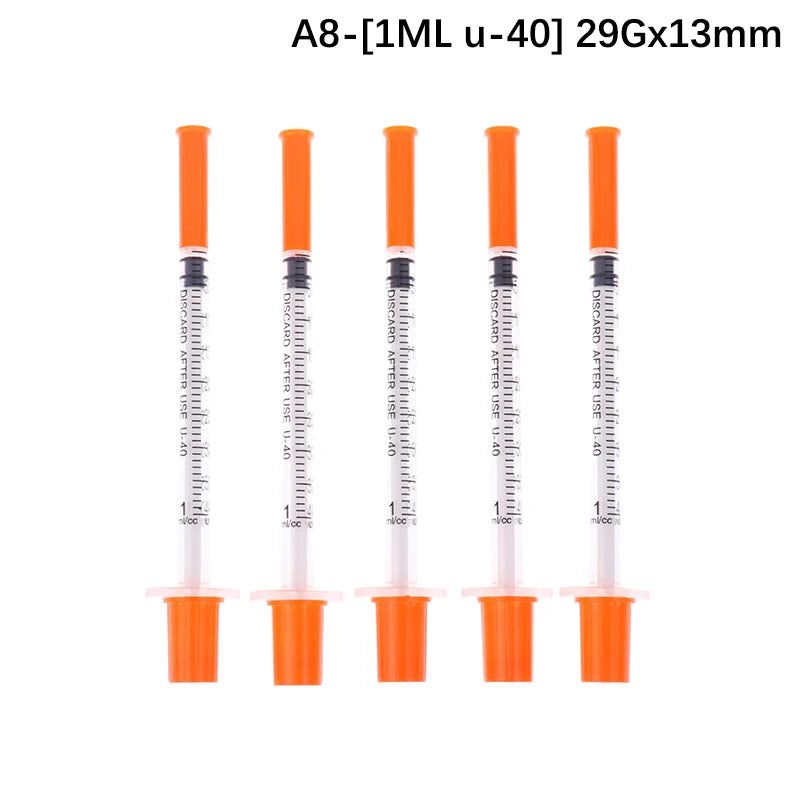 5Pcs 0.3/0.5/1ML Disposable Plastic Veterinary Syringe Orange Cap Sterile Insulin Syringe With Needles For Pet Farm Animal Peaceful Pleasures Health and Wellness A8