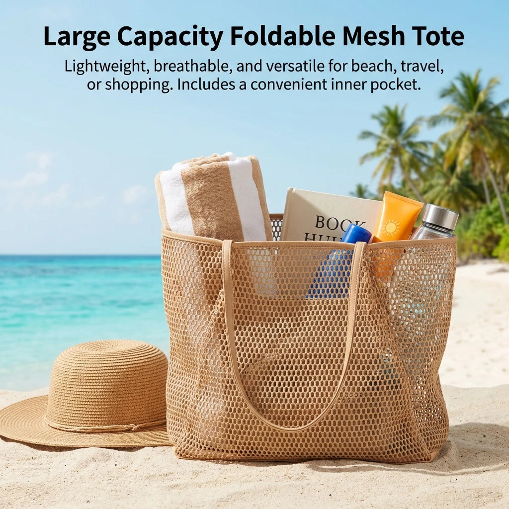 Large Capacity Foldable Nylon Mesh Shoulder Bag for Beach Travel Shopping Peaceful Pleasures Health and Wellness
