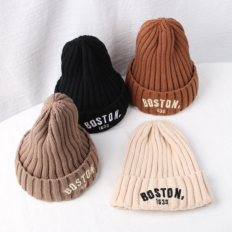 Baby Winter Knit Beanie Hat | Letter Embroidery Toddler Cap