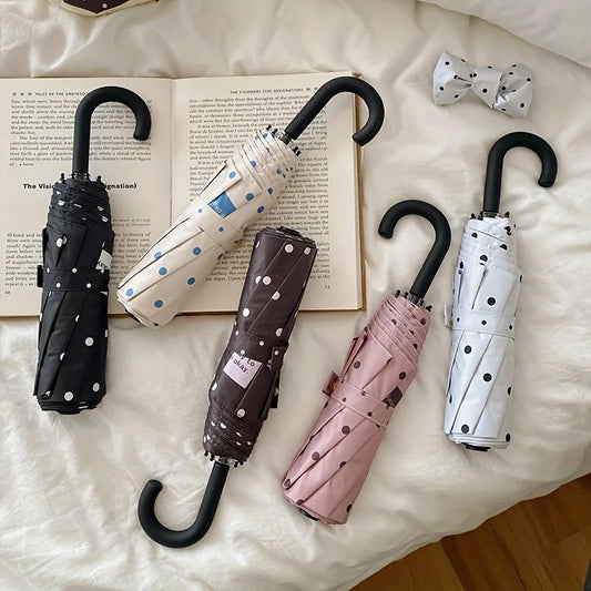 Korean Polka Dot UV Folding Parasol | Sun & Rain Umbrella Folding UV Parasol Peaceful Pleasures Health and Wellness