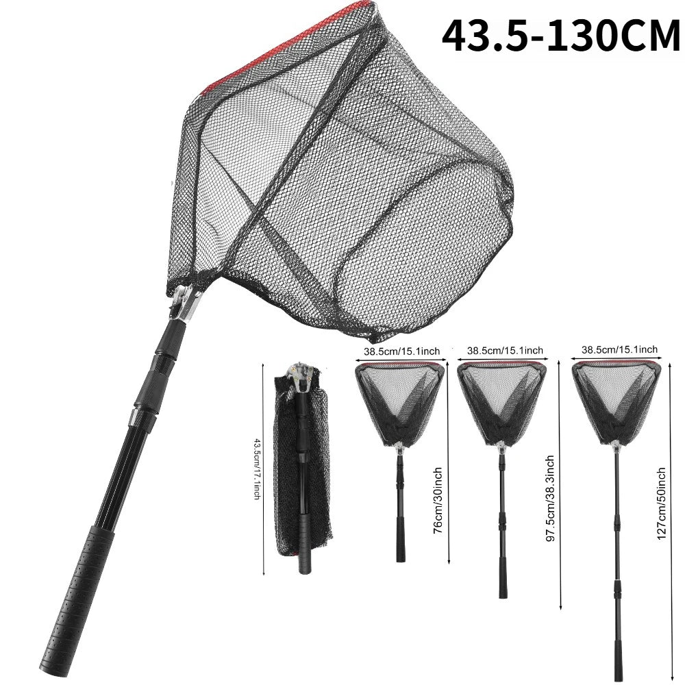 Triangle Fishing Landing Net with Telescoping Pole Handle Easy Catching or Releasing Fishing Net for Fly Trout Carp Course Sea Peaceful Pleasures Health and Wellness 43.5-130CM