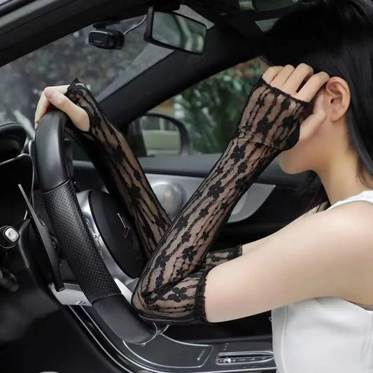 UV Protection Lace Arm Sleeves – Fingerless Long Gloves Women UV Arm Sleeves Oasis Select