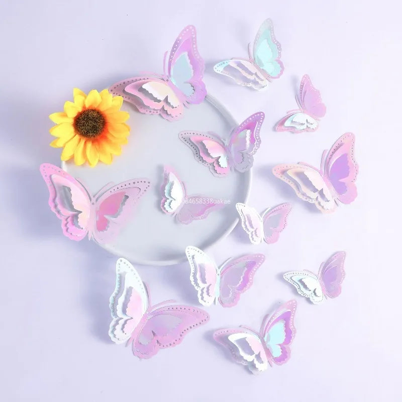 12pcs 3D Hollow Layered Butterfly Wall Sticker Gold Decorative Butterfly Home Decor Fridge DIY Party Wedding Sticker 3D Stickers Peaceful Pleasures Health and Wellness