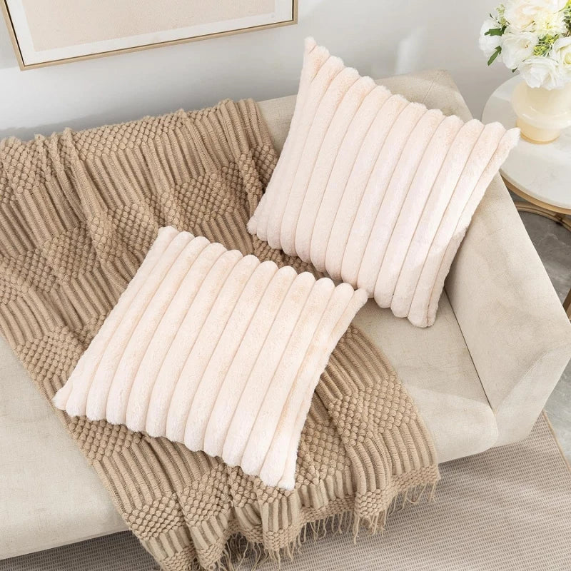 Faux Rabbit Fur Square Cushion Cover Big Thick Striped Super Soft Solid Color Pillow Cover 45x45cm Sofa Decor Cushion Cover Peaceful Pleasures Health and Wellness apricot