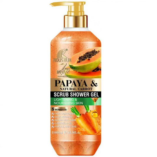 ROUSHUN Papaya Carrot SCRUB SHOWER GEL 1000ML Moisturizing and Moisturizing Skin Fragrance Preserving Large Capacity Shower Gel Peaceful Pleasures Health and Wellness