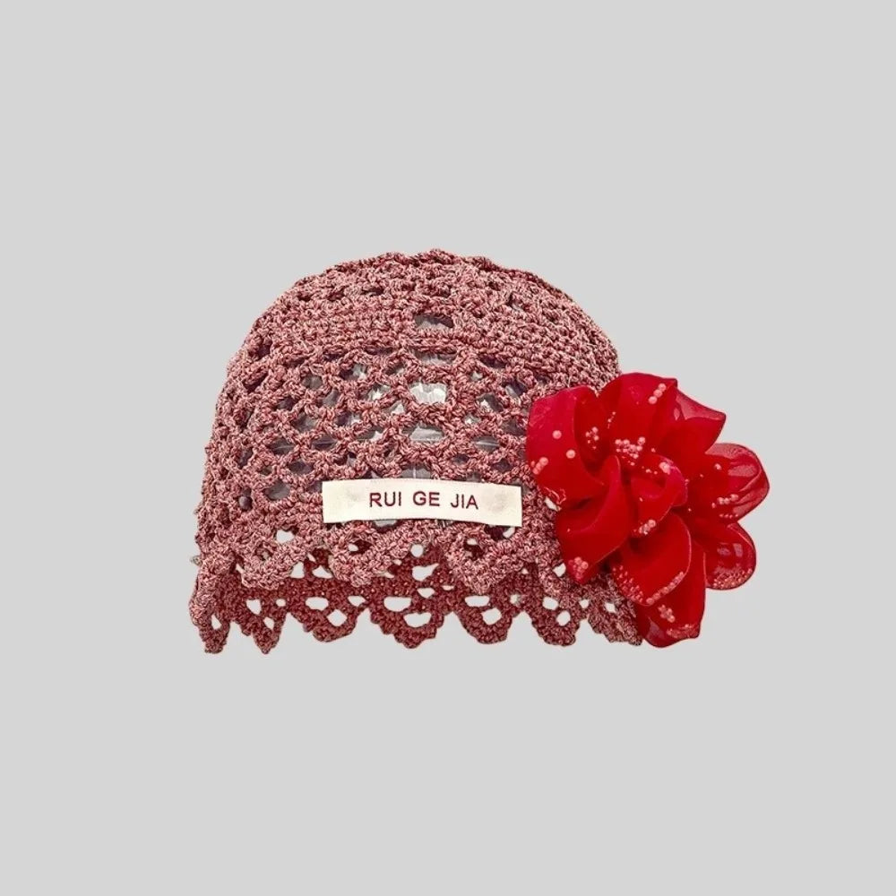 3D Flower Hollow Knit Beanie – Breathable Summer Cap