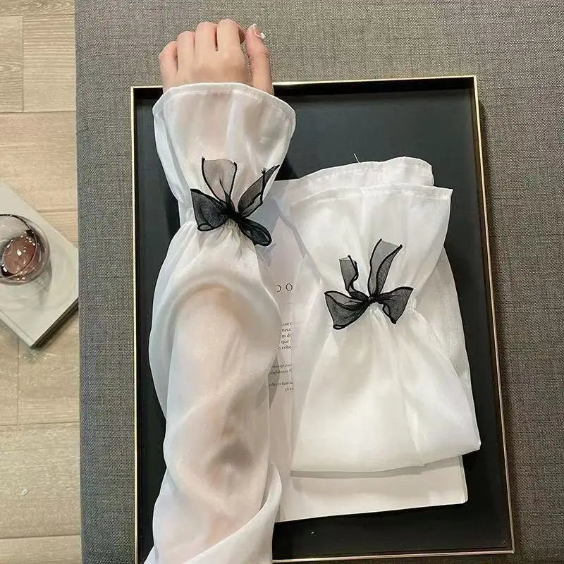 Women's Ice Silk Cooling Arm Sleeves – Sun Protection & Bow Decor