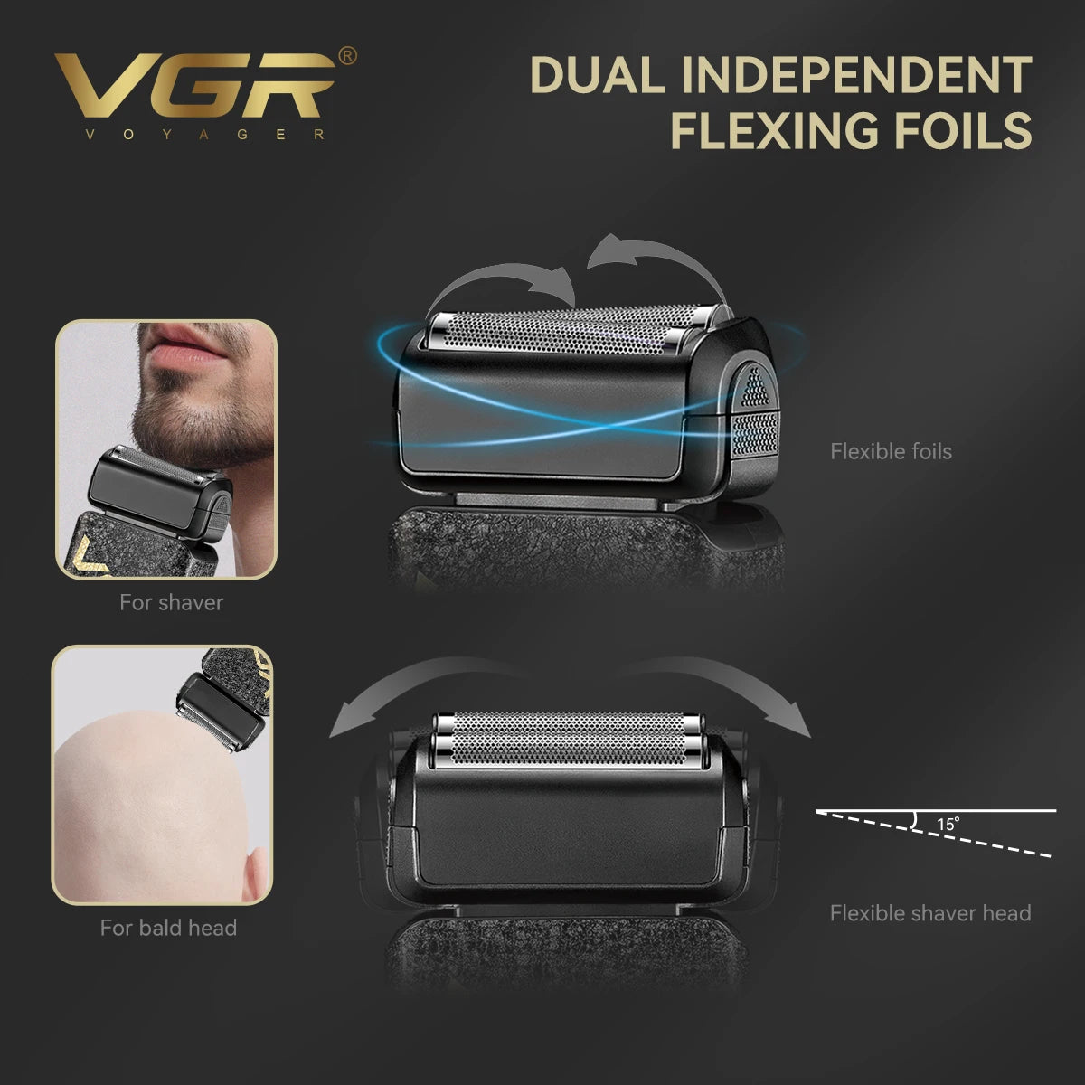 VGR new reciprocating men's shaver gradient color ice crack body high-end shaver intelligent digital hair whitening device V-374 Peaceful Pleasures Health and Wellness