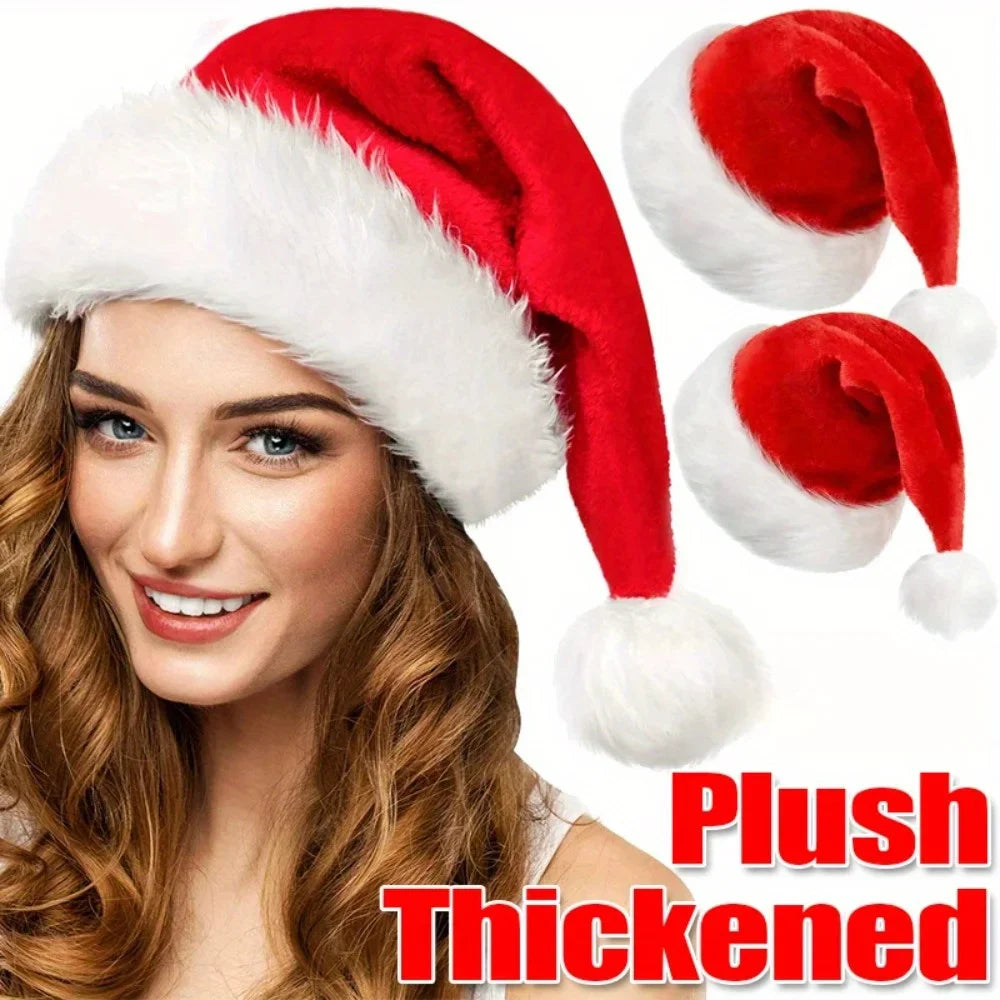 Plush Santa Hat for Adults & Kids – Adjustable Christmas Cap