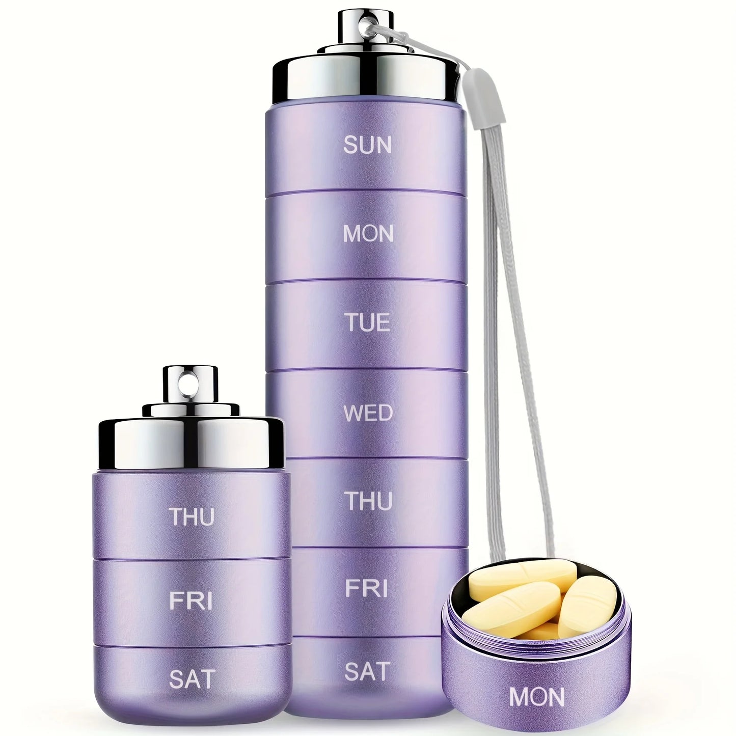 7pcs Metal Pill Organizers, Stackable Portable Waterproof Travel Pill Box, Large Aluminum Alloy Travel Pill Case Peaceful Pleasures Health and Wellness PURPLE China Mainland