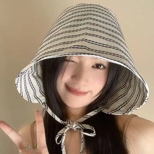 Women's Wide Brim Striped Bucket Hat – Foldable Sun Cap Bucket Sun Hat Oasis Select