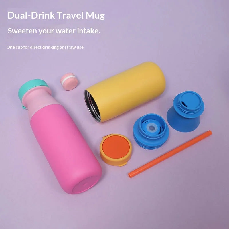 500ml Popular 304 Stainless Steel Vacuum Cup, Creative Double-drinking Milk Cup, Portable Outdoor Sports Water Cup Peaceful Pleasures Health and Wellness