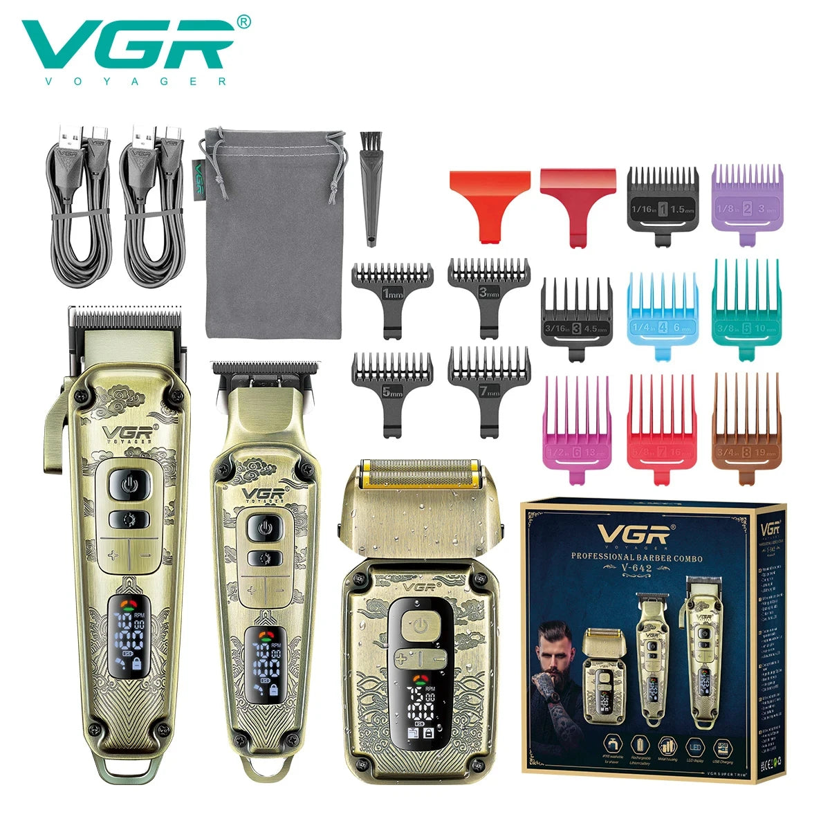 VGR Men's Retro Boutique Haircutting Sculpture Push Cutting Hairdressing Salon Home Oil Head Haircutting Full Body Hair Trimming Peaceful Pleasures Health and Wellness 642 usb