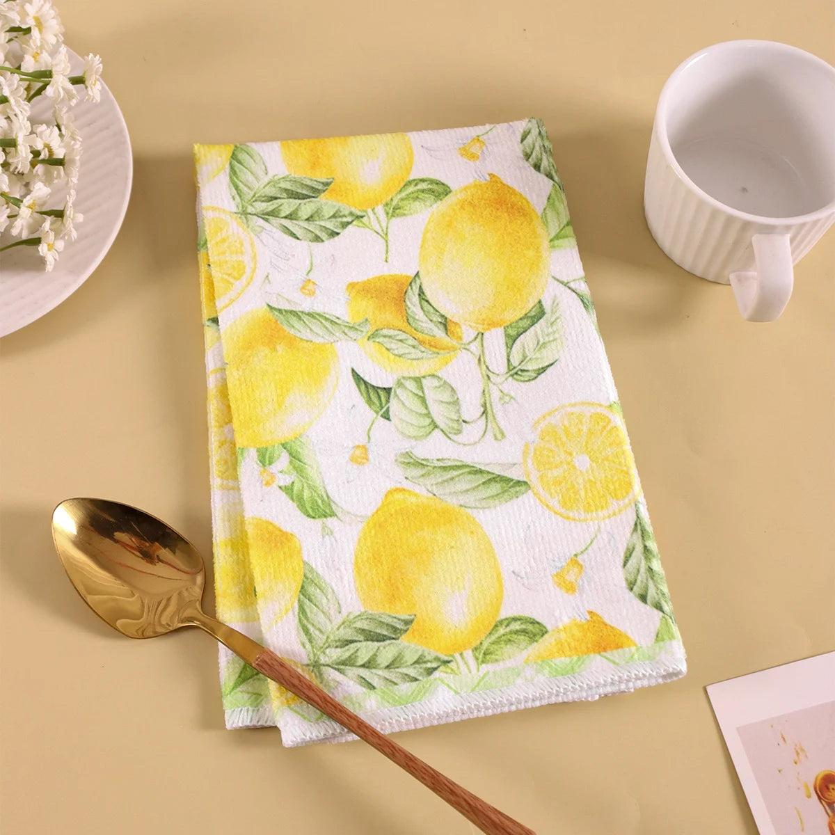 Italy Lemon Hand & Dish Towels | Rustic Kitchen Tea Towels 2pc Kitchen Tea Towels Peaceful Pleasures Health and Wellness
