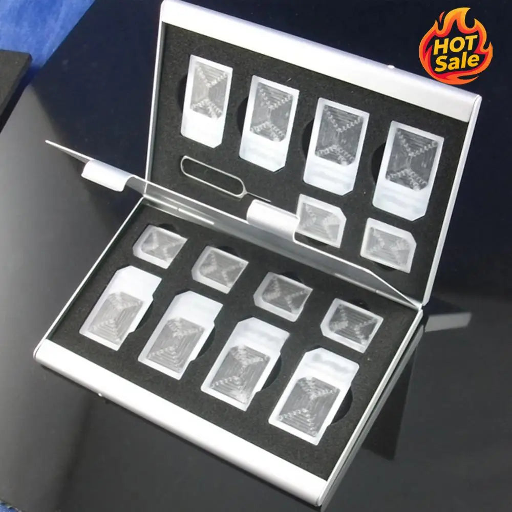 15-in-1 Aluminum SIM Card Holder Case with Eject Pin Slot