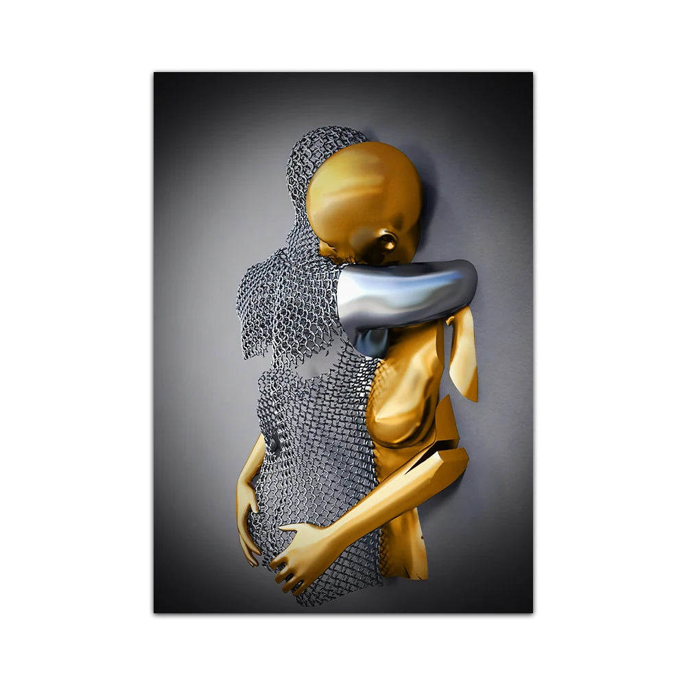 Abstract Couple Portrait Canvas Wall Art | Nordic Pop Print