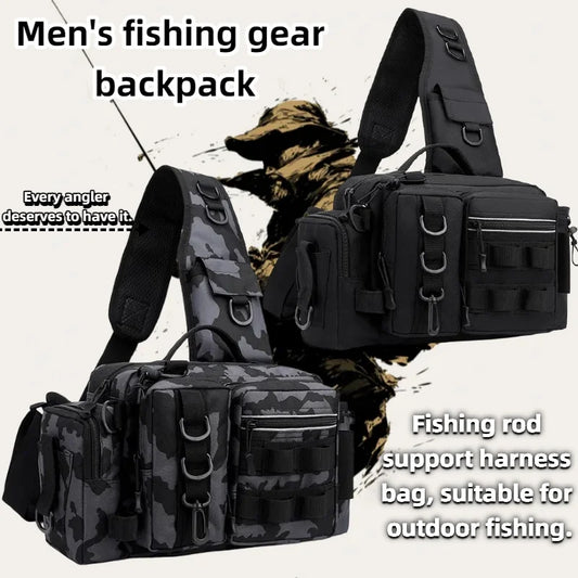 Fishing Tackle Backpack with Bait Box Storage Men Outdoor Rod Support Bag Waterproof Gear Bag for Fishing Camping Hiking Peaceful Pleasures Health and Wellness