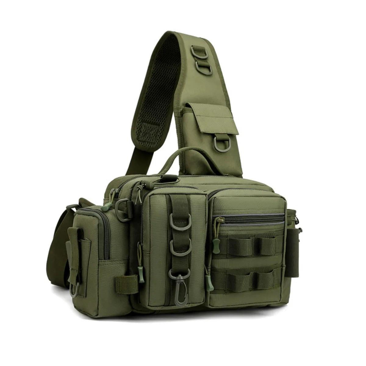 Lure bag, waist bag, single-shoulder backpack, crossbody bag, fishing rod bag, bait box, fishing tackle bag, large-capacity camo Peaceful Pleasures Health and Wellness army green