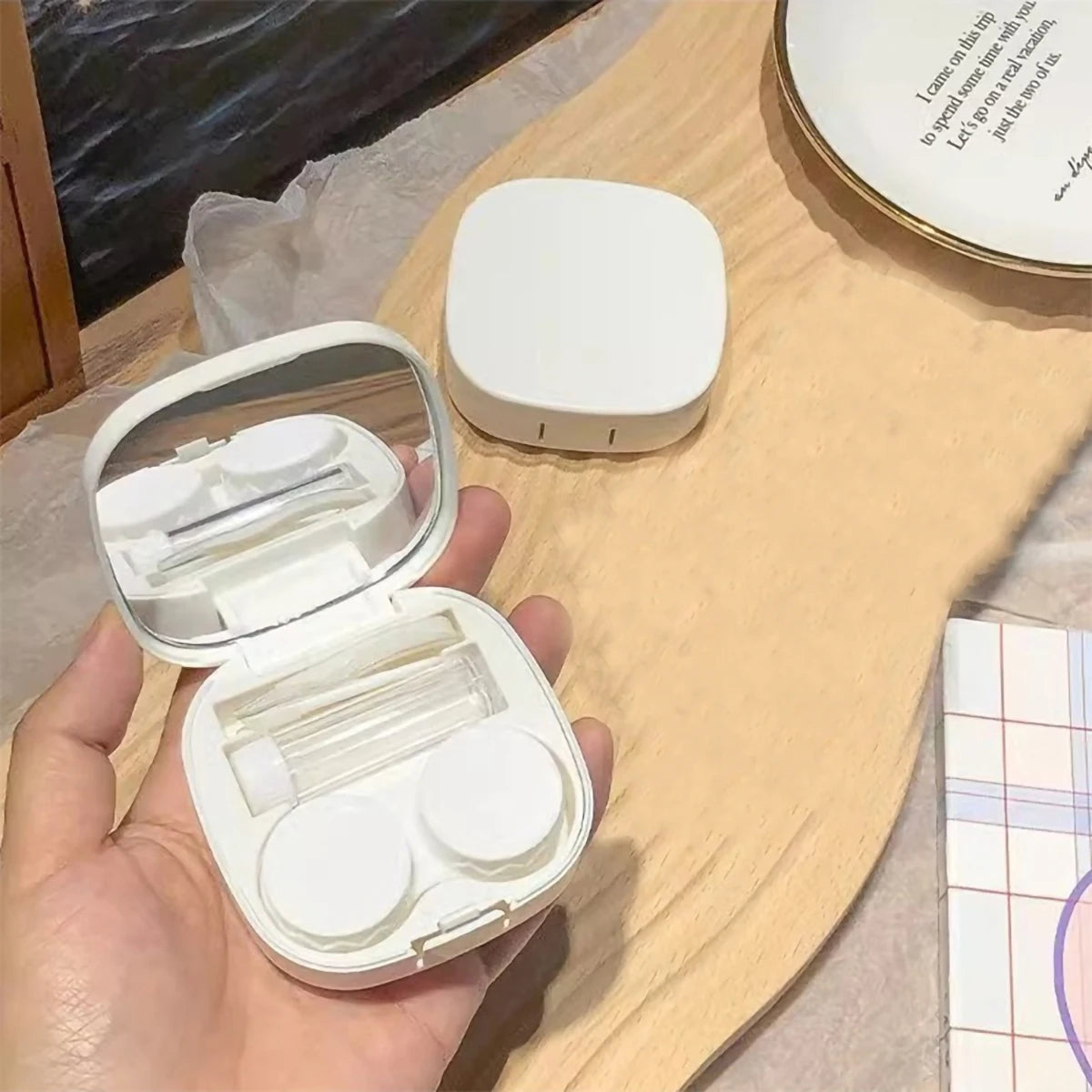 Simple macaroon contact lens box Cosmetic Contact Lenses box portable compact high value storage box, practical and simple Peaceful Pleasures Health and Wellness White