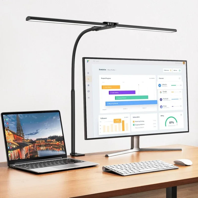 RUNTOIN 24W Dimmable LED Desk Lamp with Clamp & Gooseneck Arm
