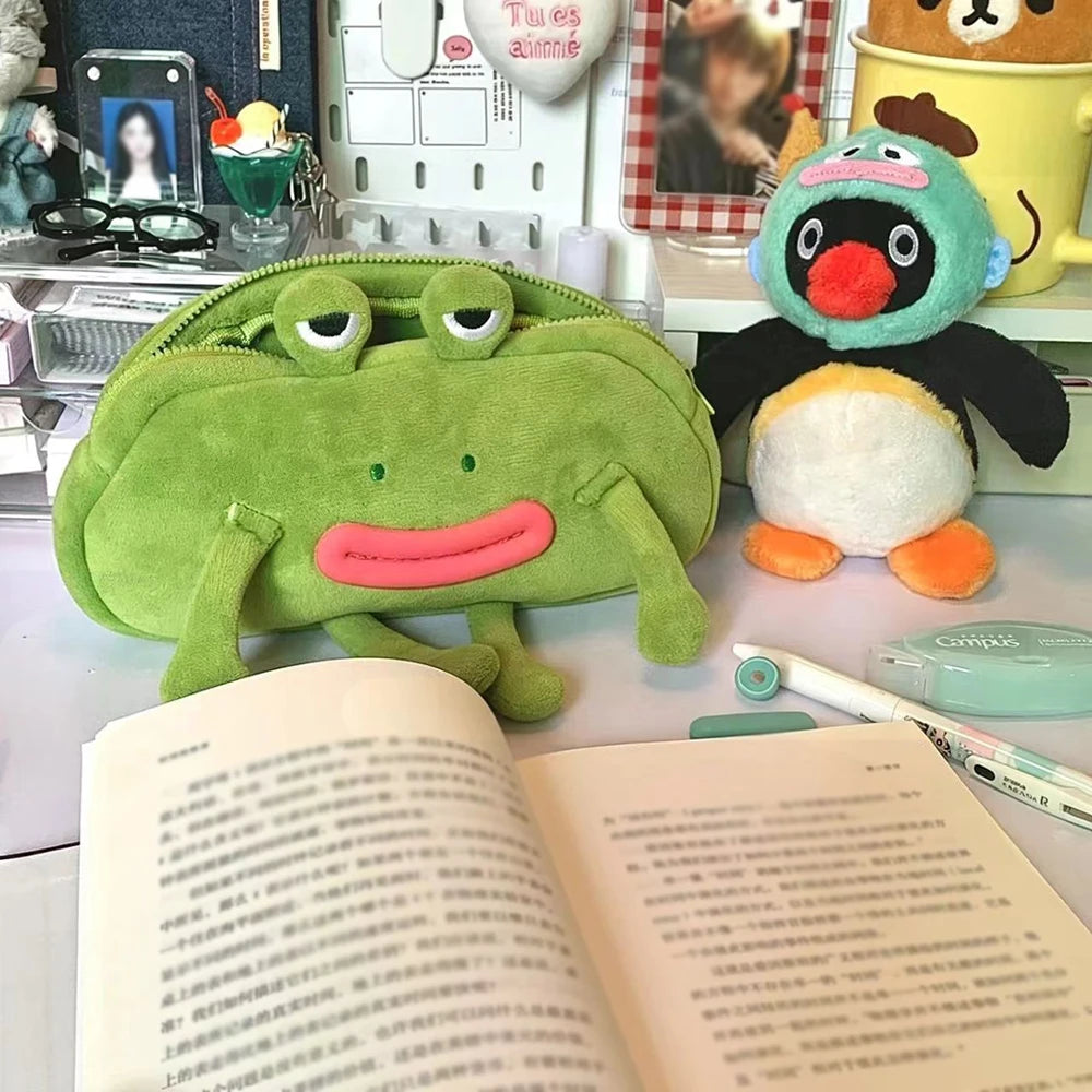 Funny Big Mouth Frog Plush Pen Bag Ins Cute Large Capacity Stationery