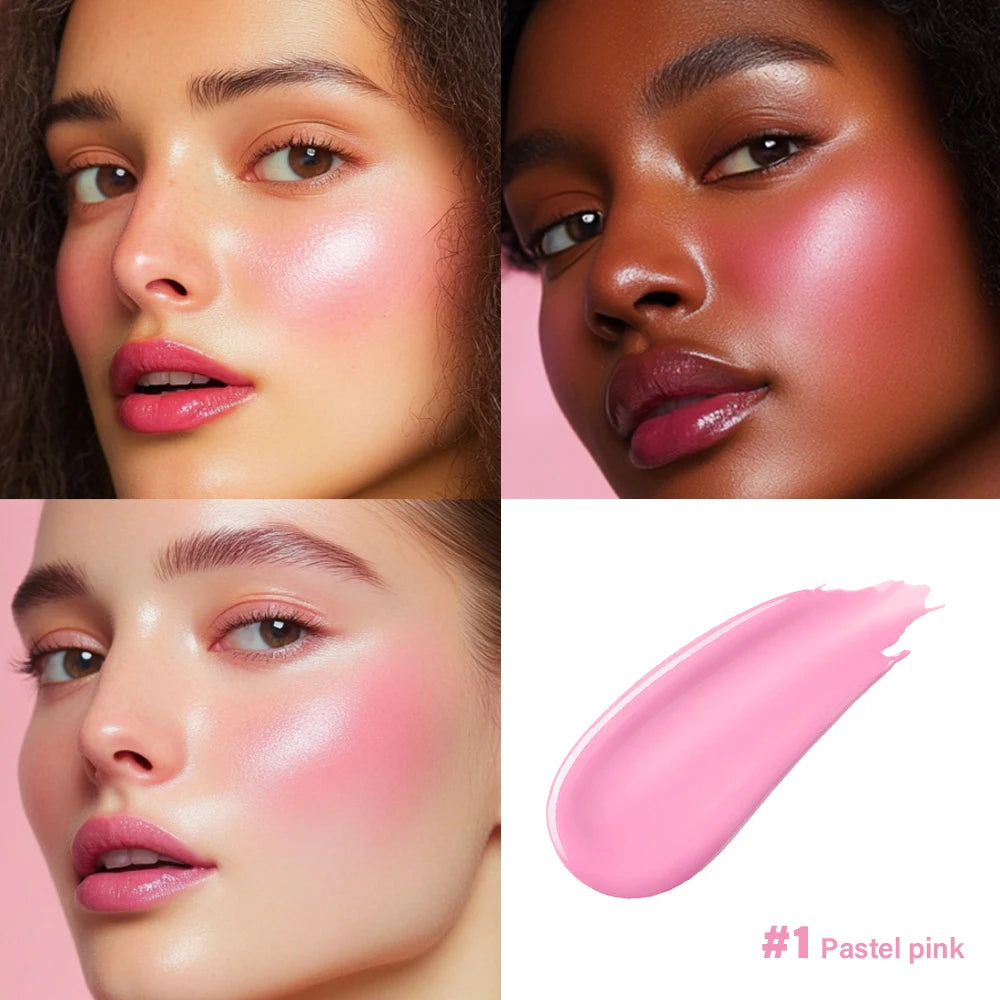 Cheek Blusher 6 colors Long-Lasting Cheek Stain All-Day Blendable Liquid Blush Long-Lasting Blush Sponge Applicator Cheek Makeup Peaceful Pleasures Health and Wellness